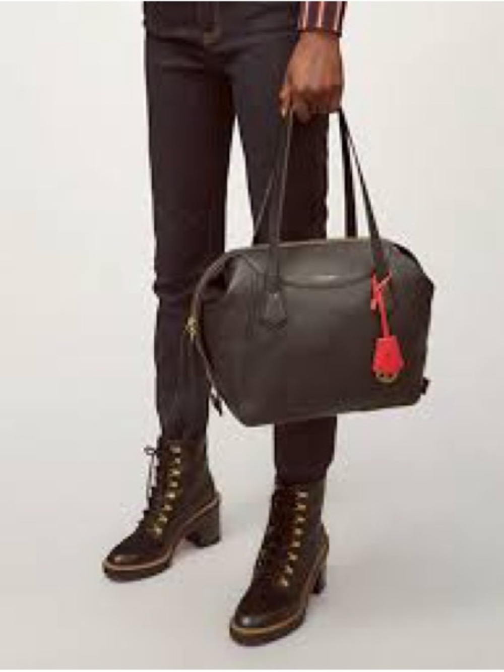 Tory Burch Perry Satchel Leather Bag with Gold Hardware Red Charm